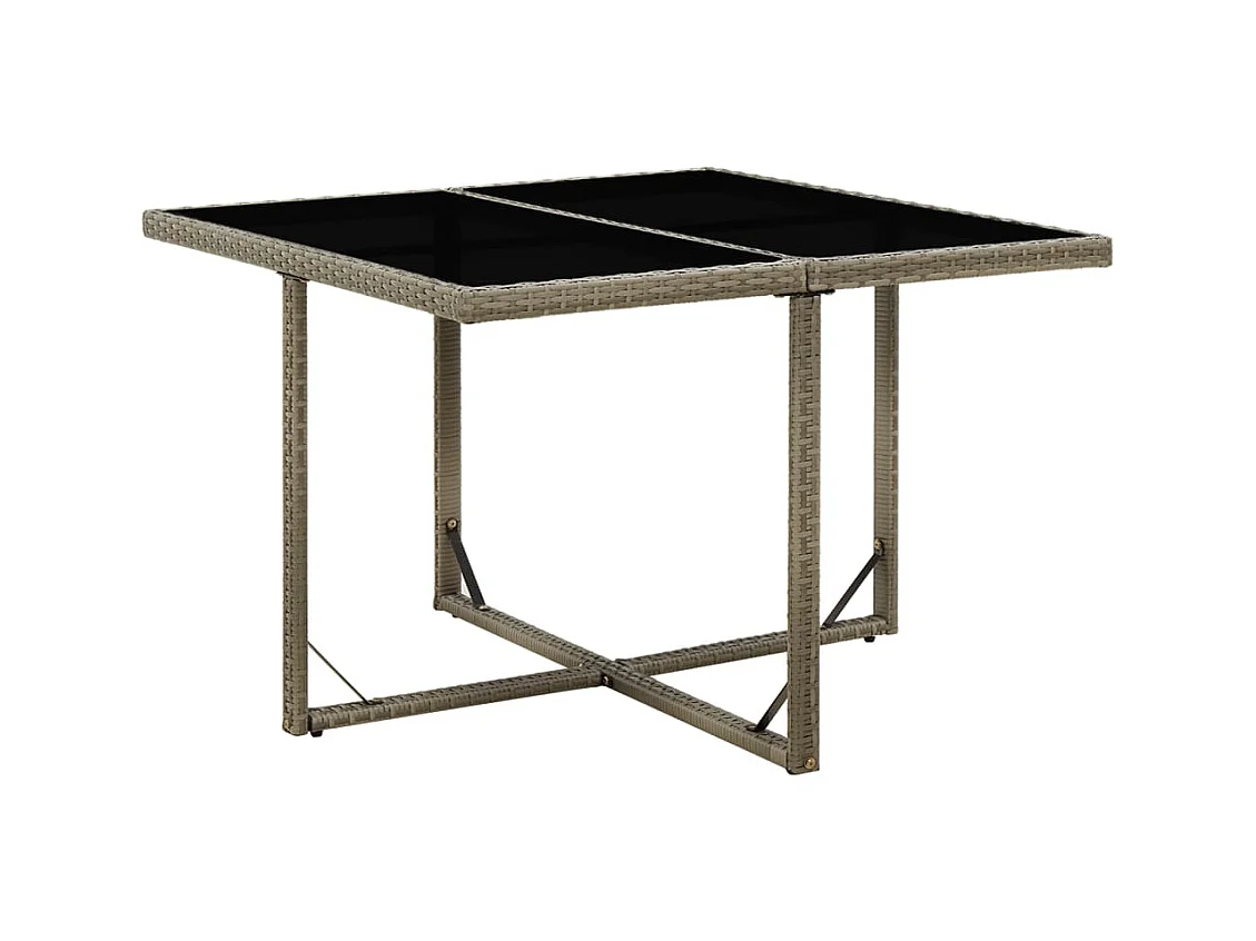 Tavolo da Giardino Grigio 109x107x74 cm in Polyrattan e Vetro