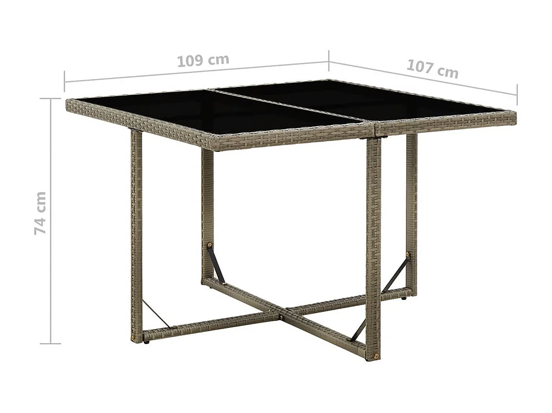 Table de jardin Gris 109x107x74 cm Résine tressée et verre