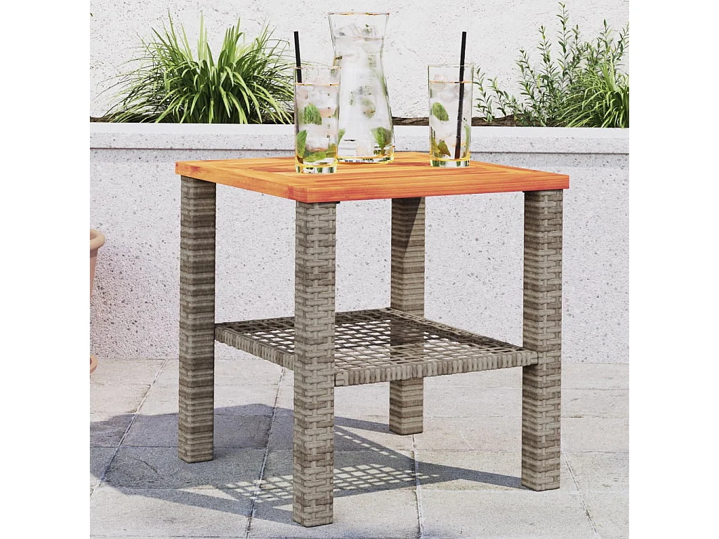 Table de jardin gris 40x40x42 cm résine tressée et bois acacia