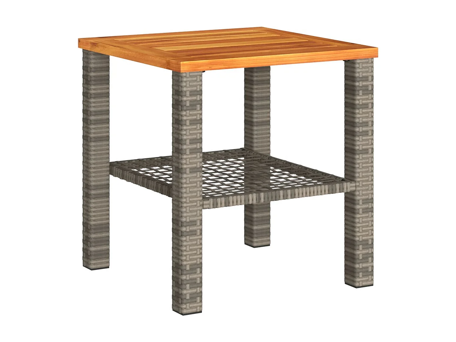 Table de jardin gris 40x40x42 cm résine tressée et bois acacia