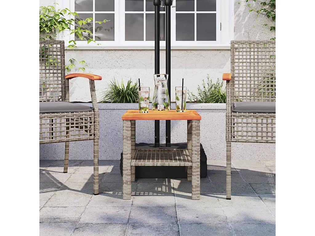 Table de jardin gris 40x40x42 cm résine tressée et bois acacia