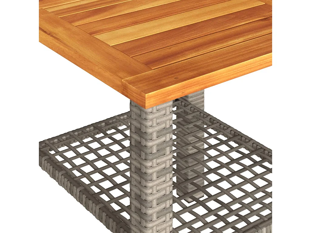 Table de jardin gris 40x40x42 cm résine tressée et bois acacia