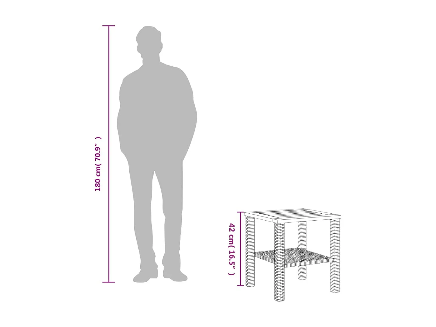 Table de jardin gris 40x40x42 cm résine tressée et bois acacia