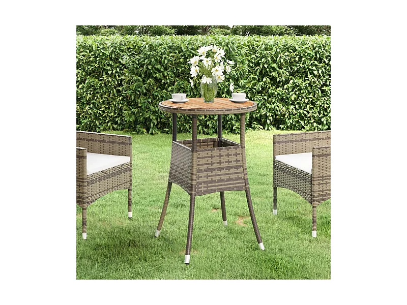 Tuintafel Ø60x75 cm acaciahout en poly rattan grijs