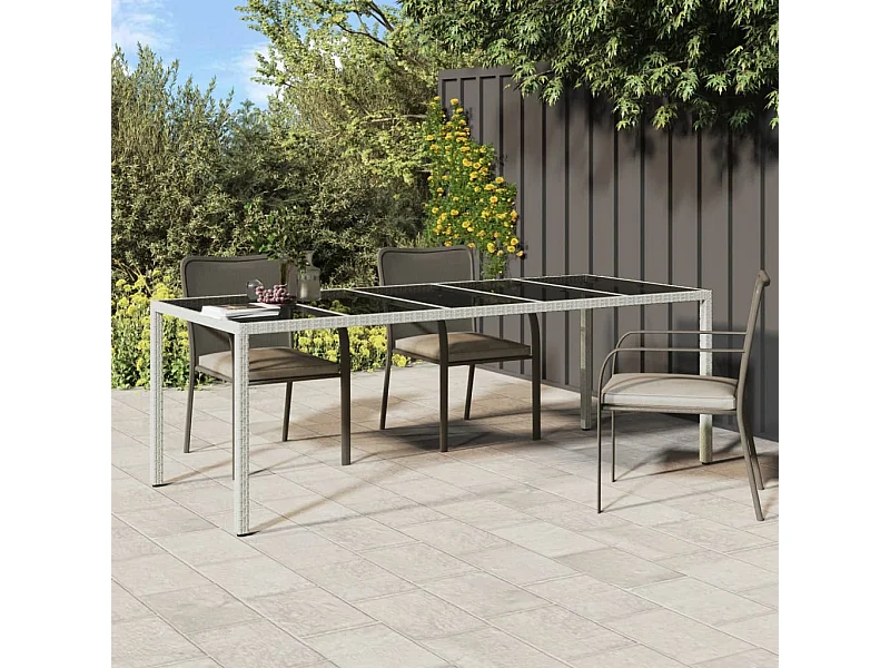 Tavolo Giardino Bianco 250x100x75 cm Polyrattan Vetro Temperato