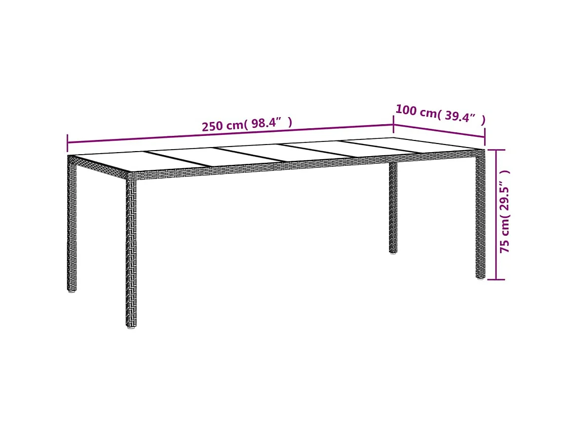 Mesa jardín vidrio templado ratán sintético blanco 250x100x75cm