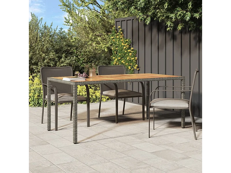 Table de jardin 190x90x75 cm Résine tressée/bois d'acacia Gris