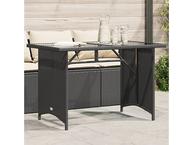 Tuintafel met glazen blad 110x68x70 cm poly rattan zwart