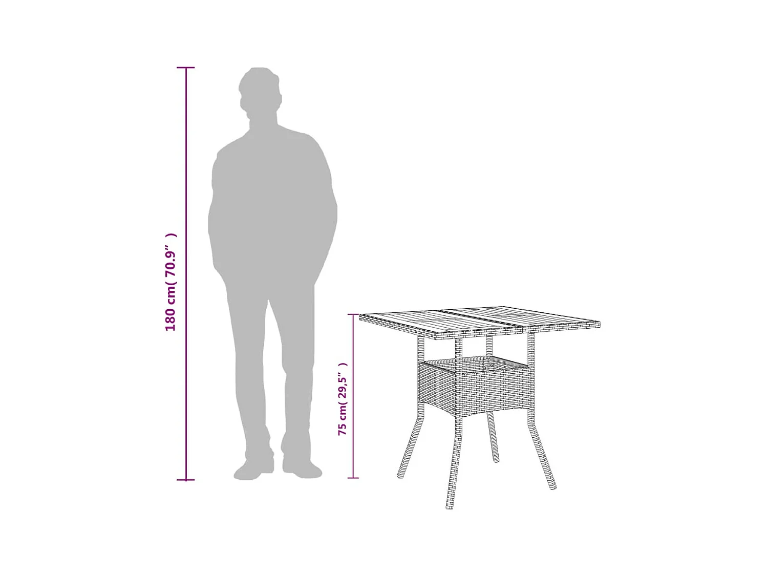 Table de jardin et dessus en bois d'acacia noir résine tressée