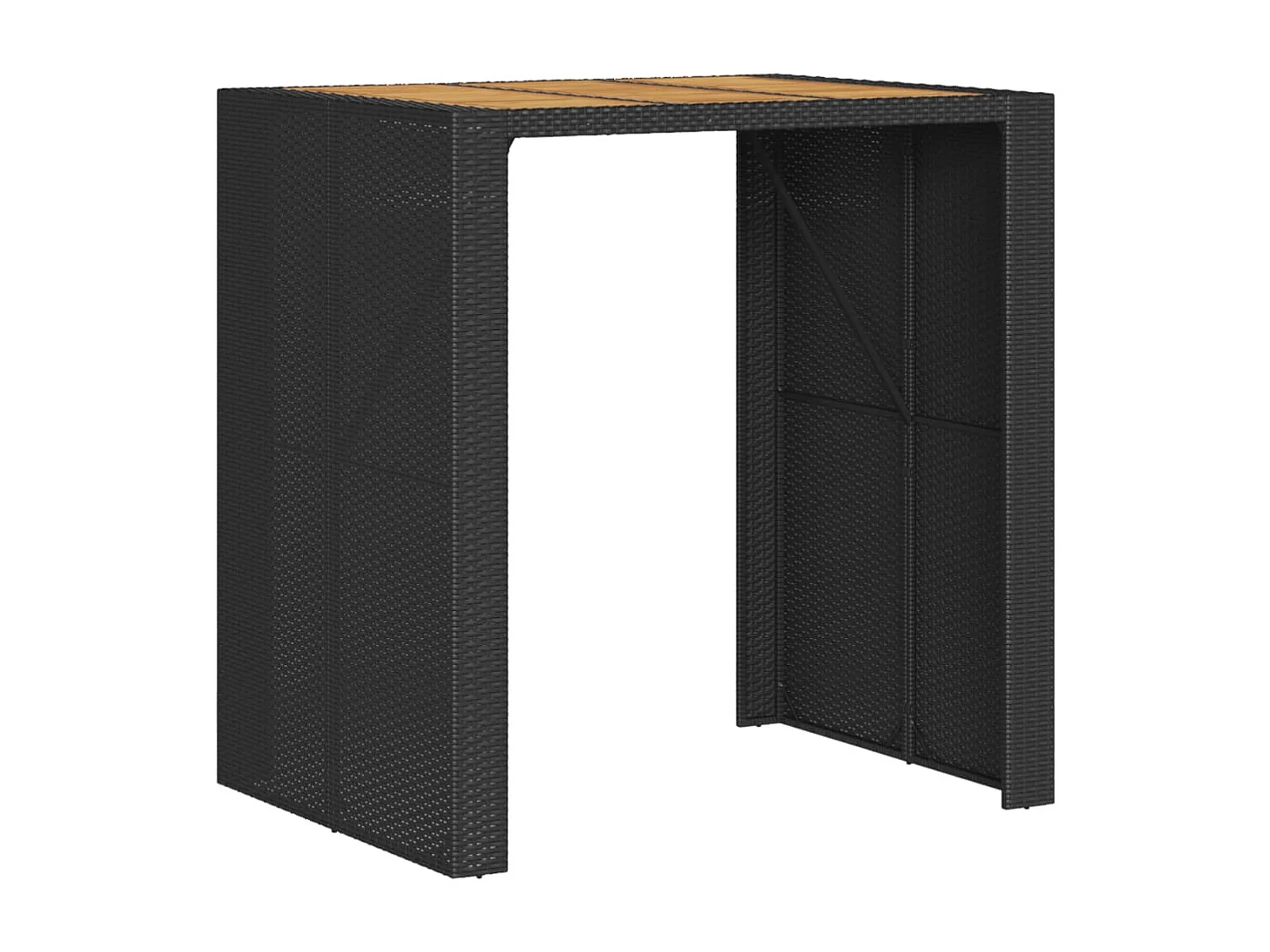 Mesa alta jardín superficie madera ratán PE negro 105x80x110 cm