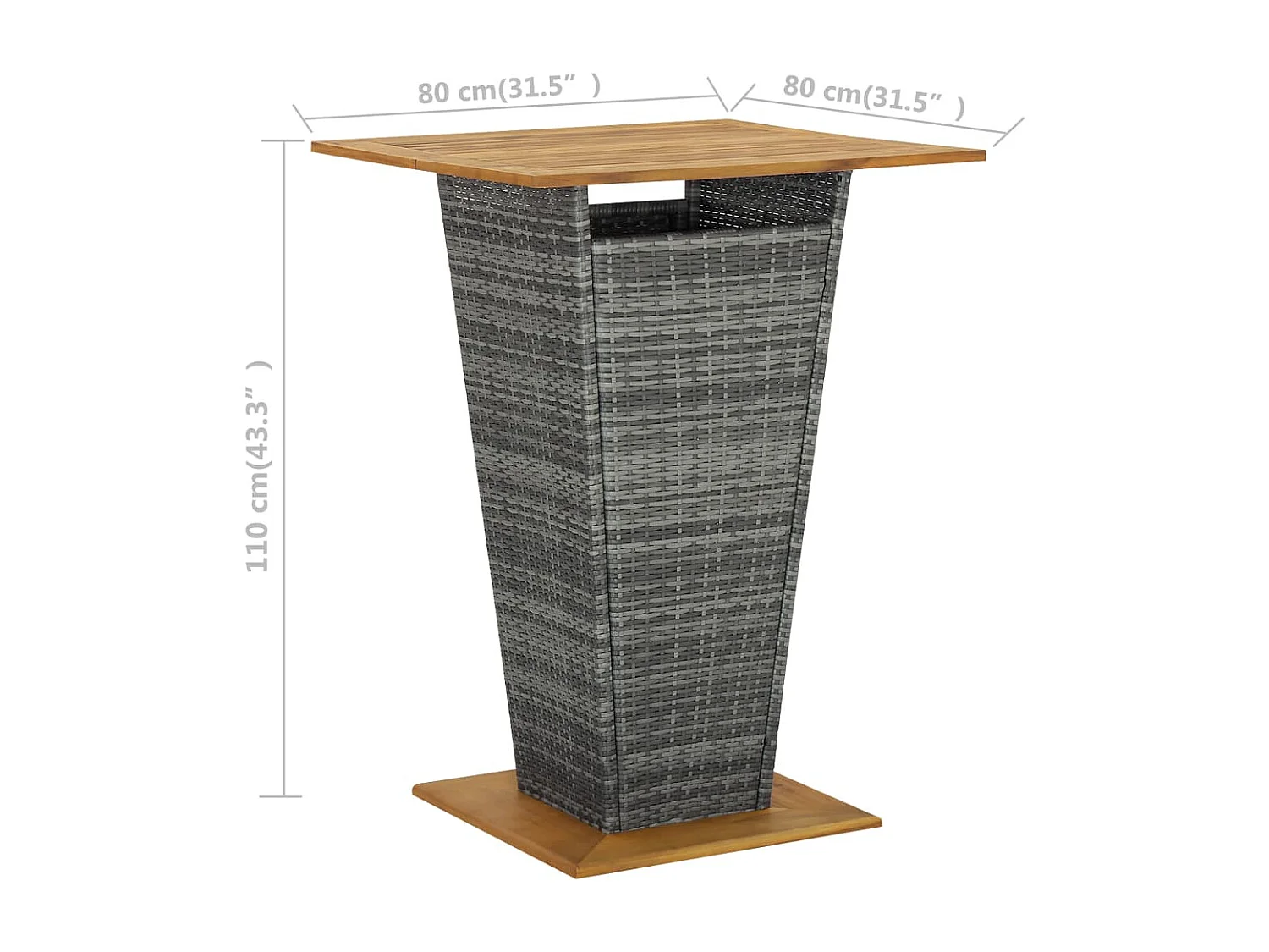 Mesa alta ratán sintético y madera de acacia gris 80x80x110 cm