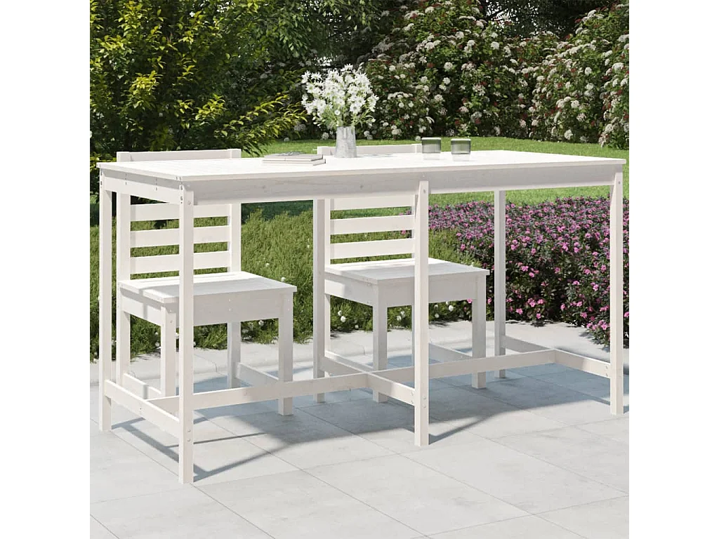 Table de jardin blanc 203,5x90x110 cm bois massif de pin