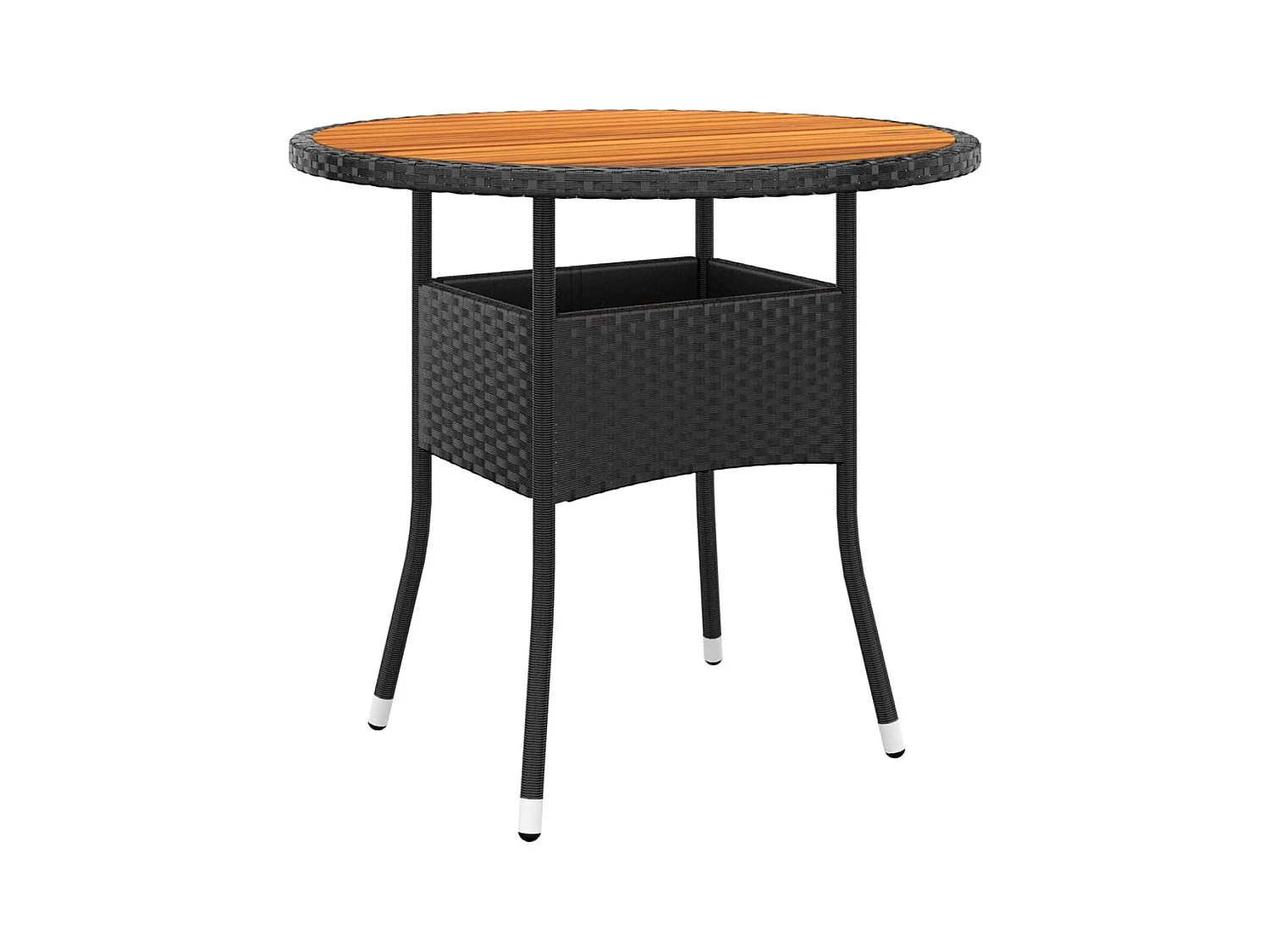 Table de jardin Ø80x75 cm Résine tressée et bois d'acacia Noir
