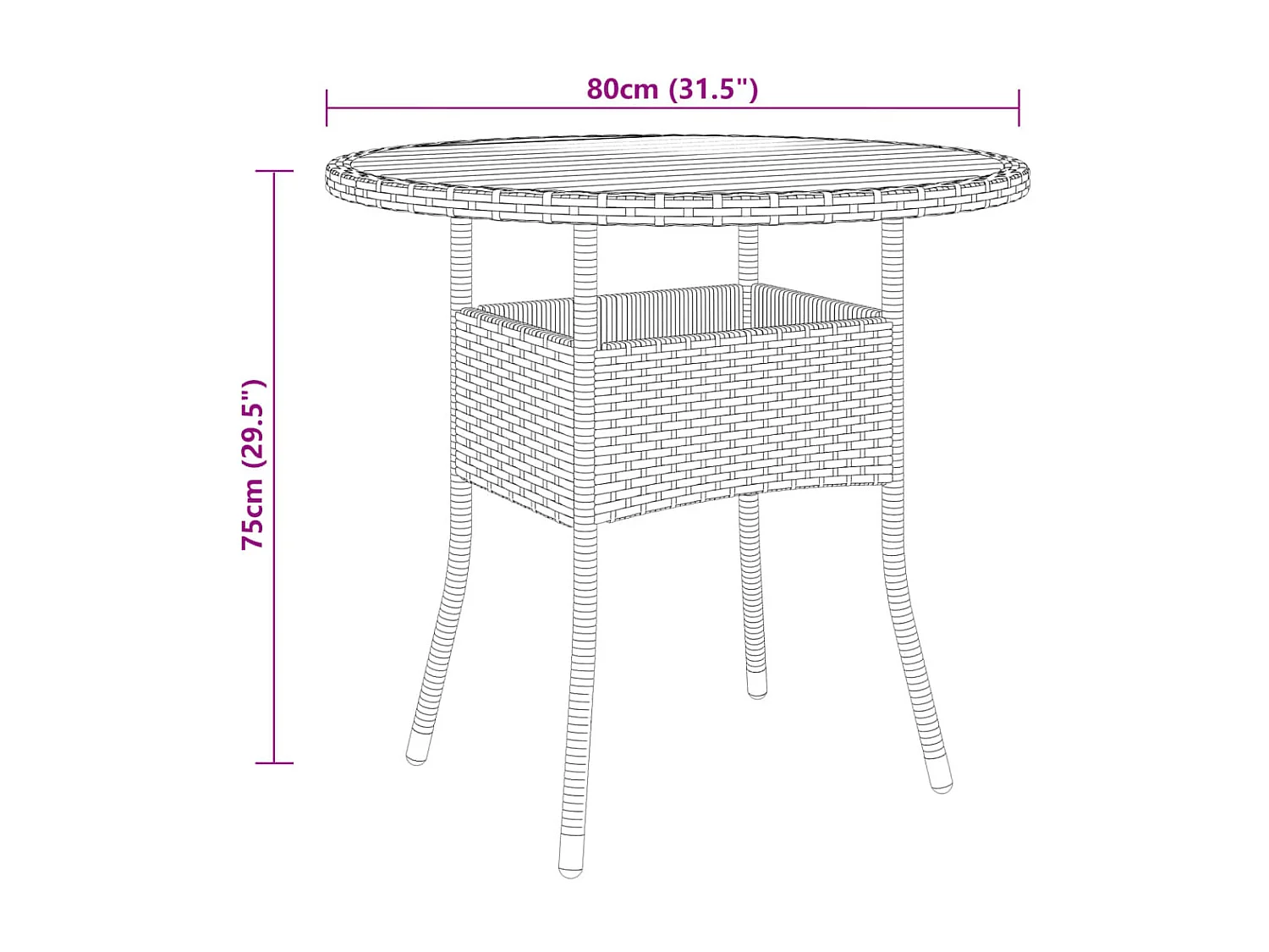 Table de jardin Ø80x75 cm Résine tressée et bois d'acacia Noir
