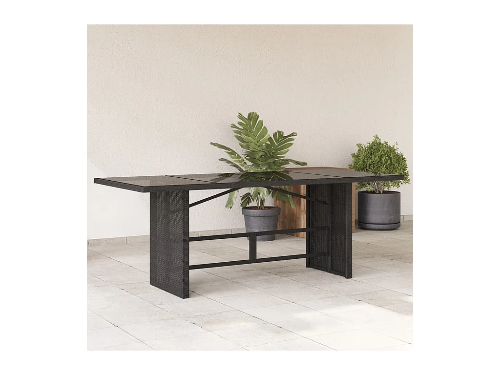 Gartentisch mit Glasplatte Schwarz 190x80x75 cm Poly Rattan