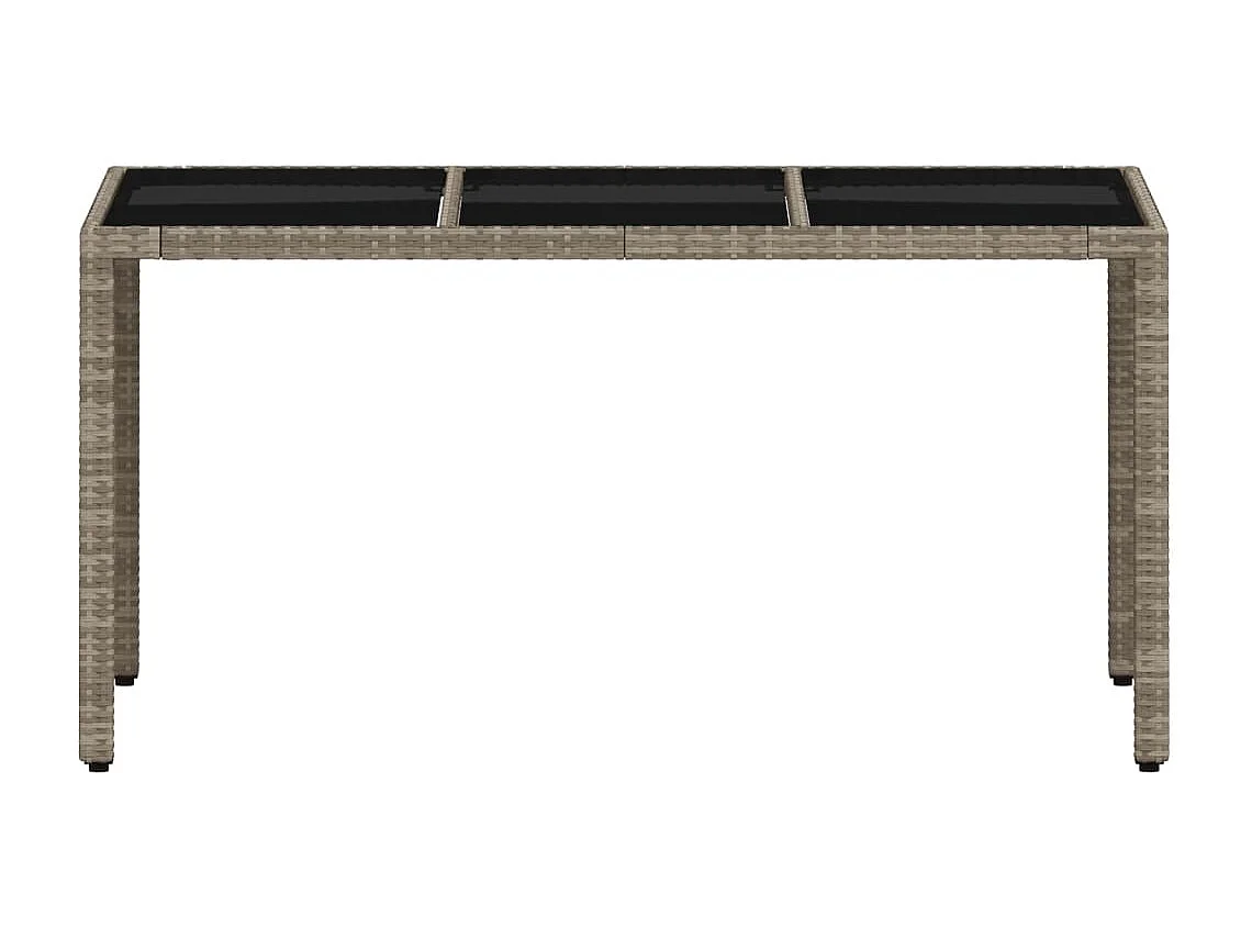Mesa de jardim c/ tampo vidro 150x90x75 cm vime PE cinza-claro