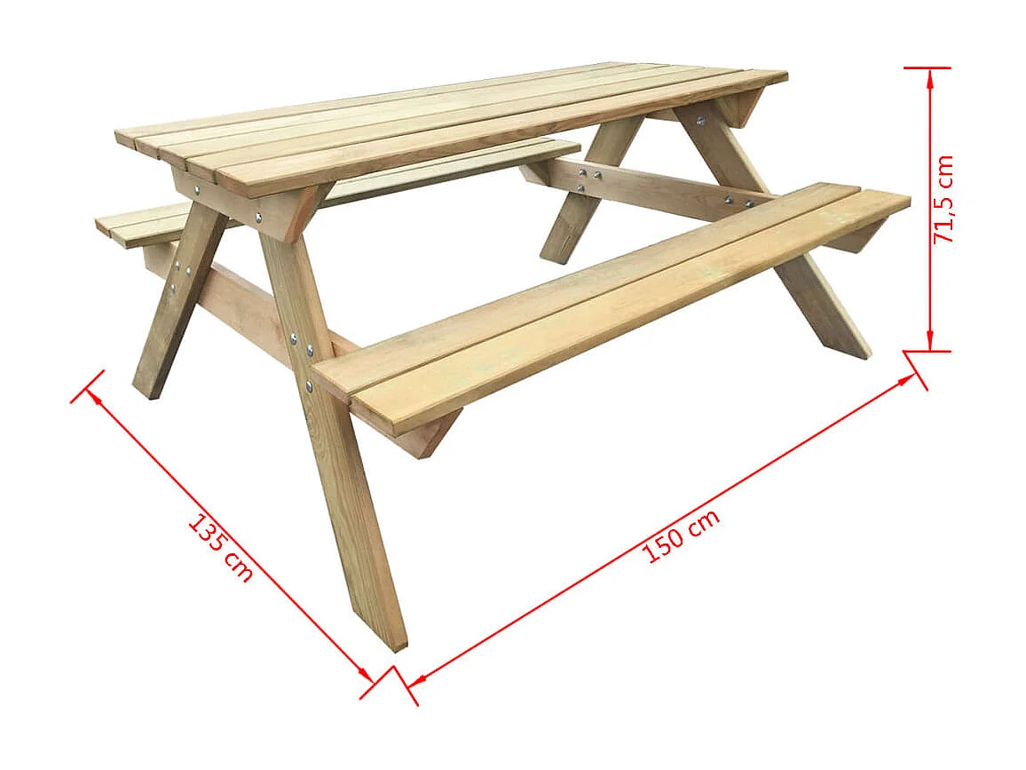 Mesa de piquenique 150x135x71,5 cm madeira
