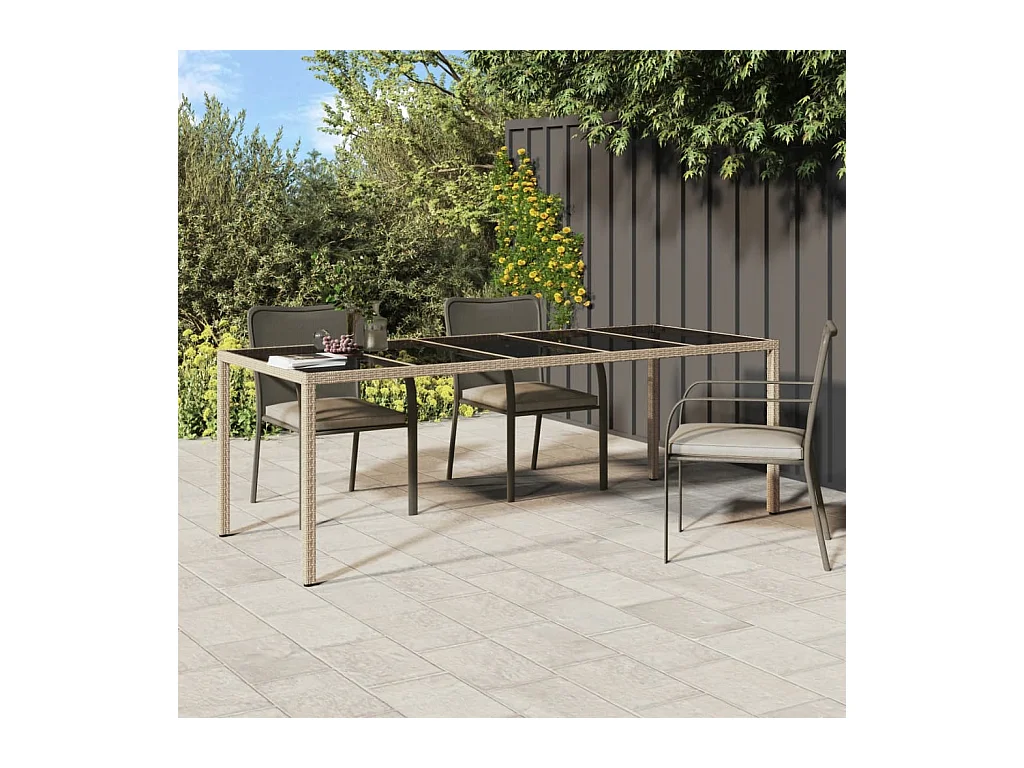 Tuintafel 250x100x75 cm gehard glas en poly rattan beige