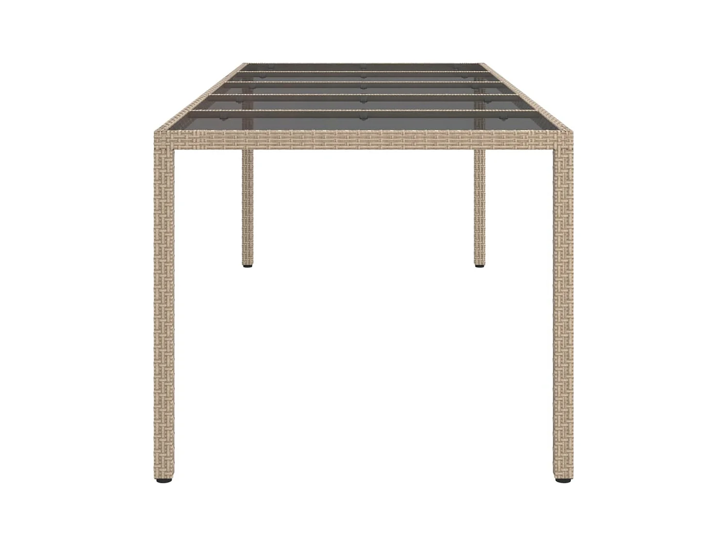 Table de jardin Beige 250x100x75 cm Verre trempé et poly rotin
