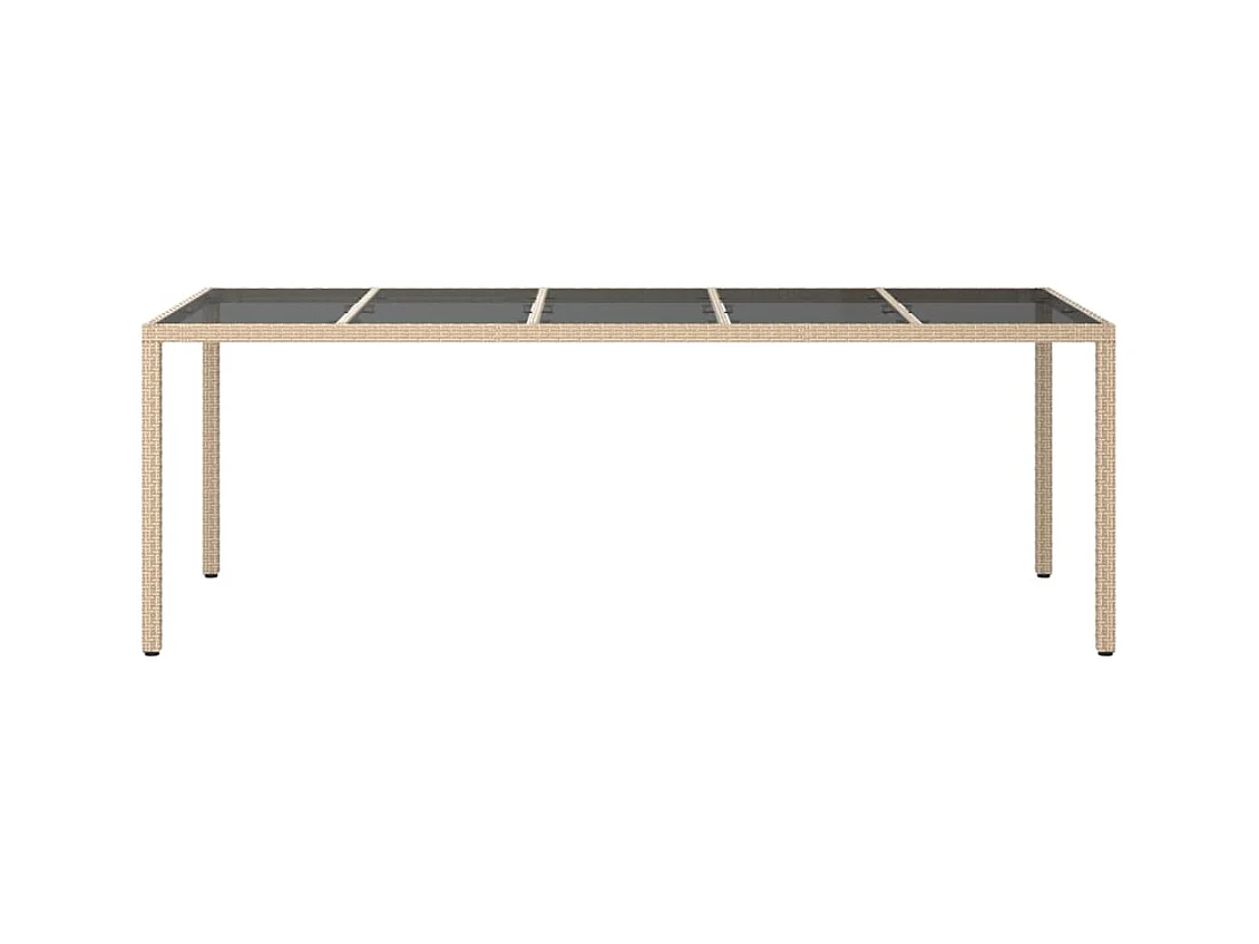 Table de jardin Beige 250x100x75 cm Verre trempé et poly rotin