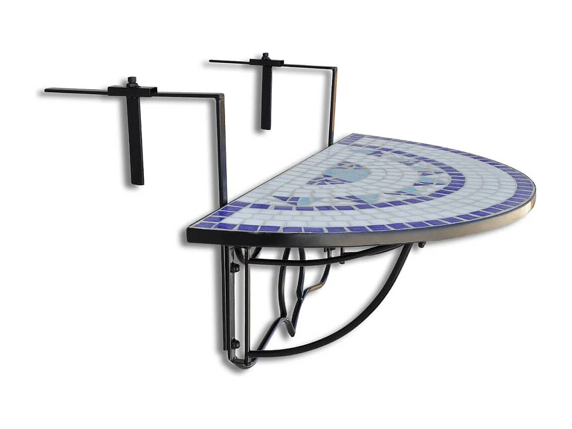 Mesa de varanda suspensa mosaico azul e branco