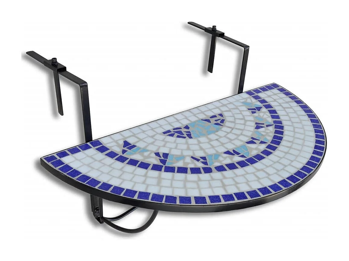 Table suspendue de balcon Bleu et blanc Mosaïque