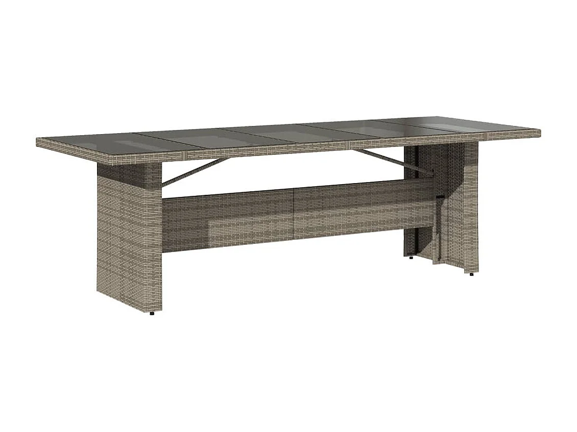 Mesa de jardim com tampo de vidro 240x90x75 cm vime PE cinzento