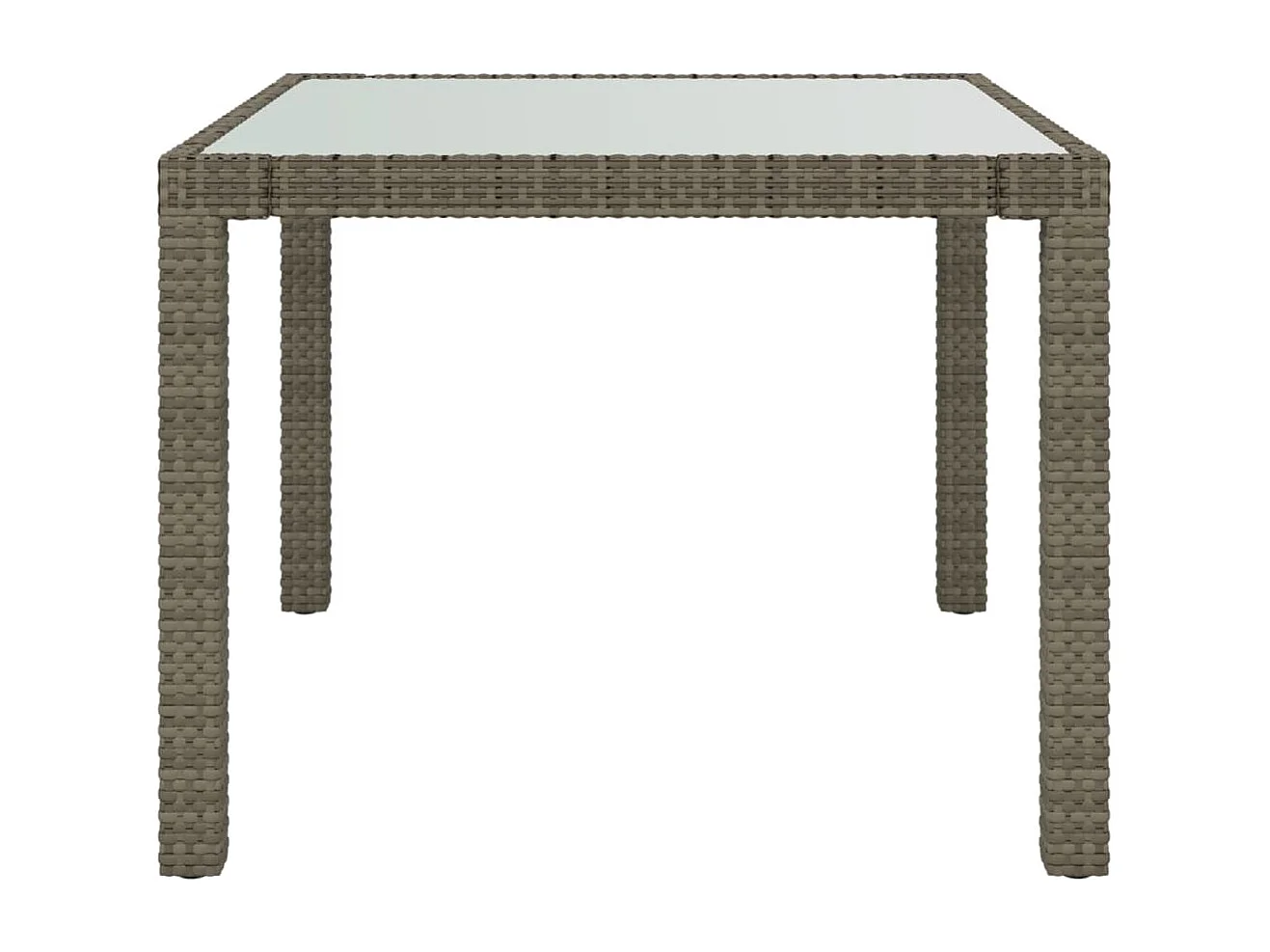 Table de jardin 90x90x75 cm Verre trempé et résine tressée Gris