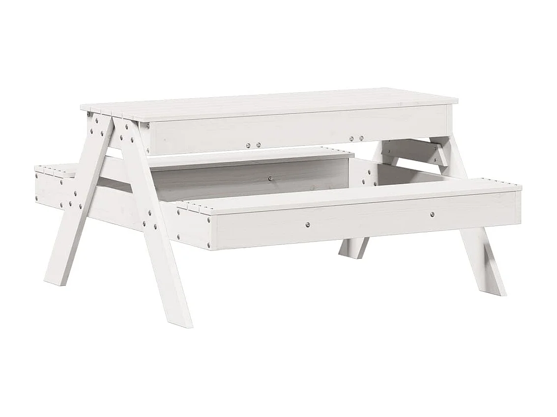 Tavolo Picnic con Sabbiera Bambini Bianco Legno Massello Pino