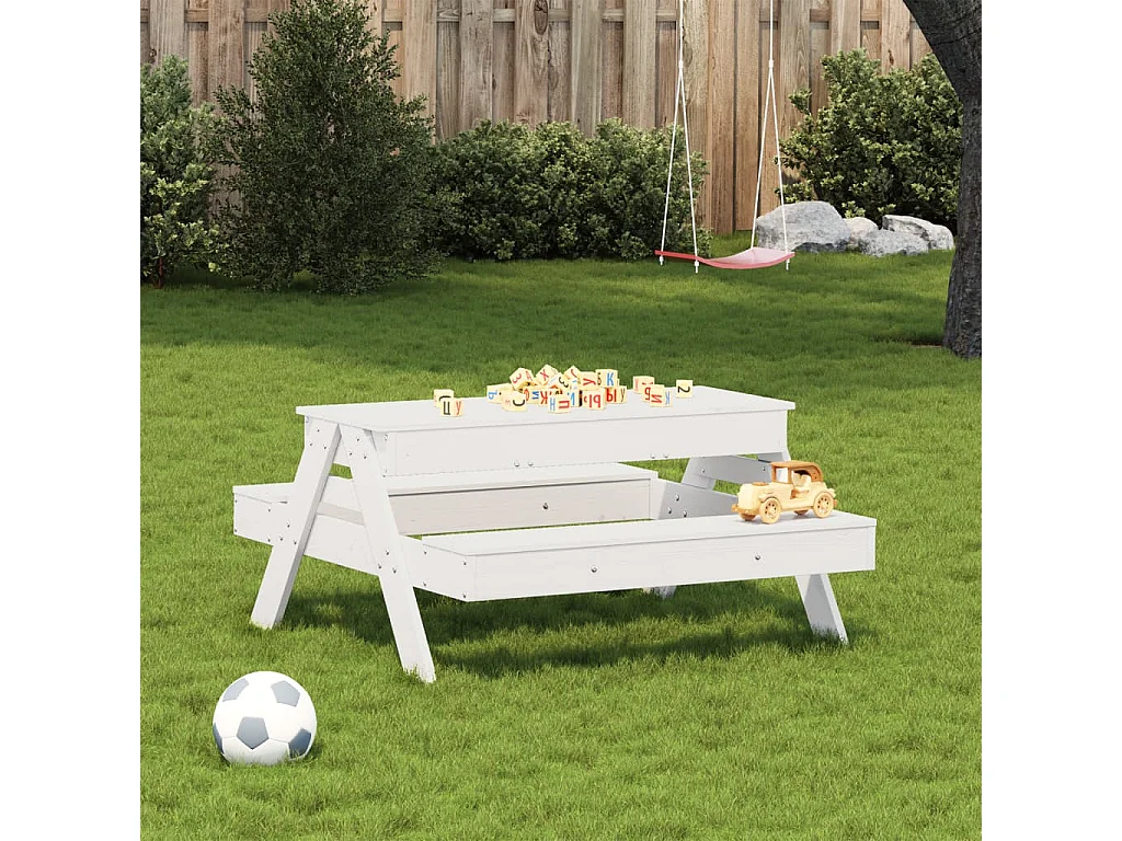 Tavolo Picnic con Sabbiera Bambini Bianco Legno Massello Pino
