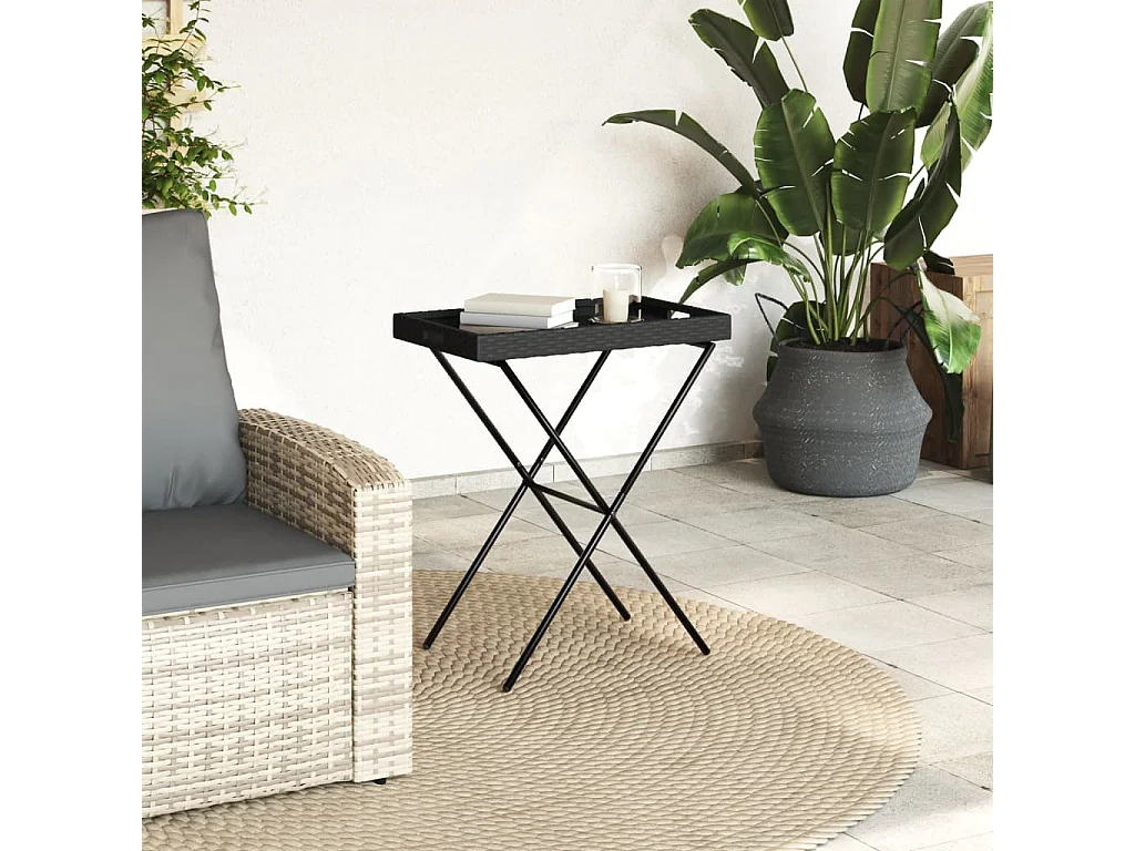 Mesa bandeja dobrável 65x40x75 cm vime PE preto