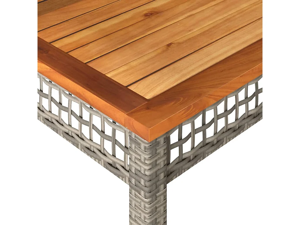Mesa de jardim 80x80x74 cm vime PE e madeira de acácia cinzento