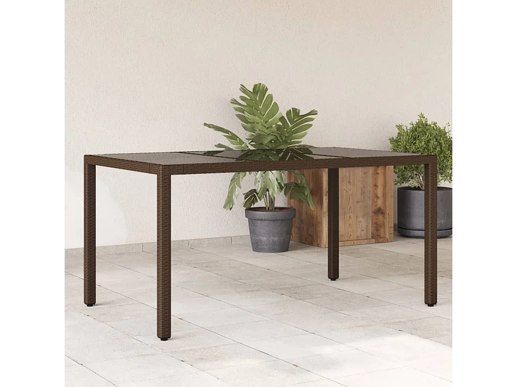 Tavolo Giardino Piano in Vetro Marrone 150x90x75 cm Polyrattan