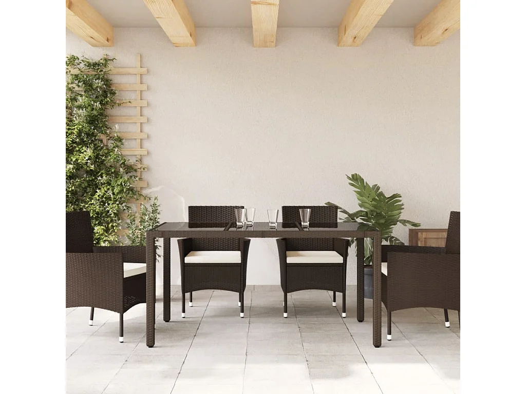 Tavolo Giardino Piano in Vetro Marrone 150x90x75 cm Polyrattan