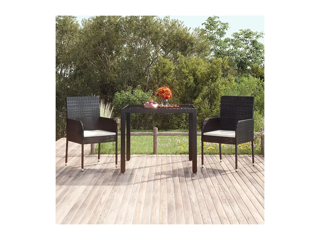 Gartentisch mit Glasplatte Schwarz 90x90x75 cm Poly Rattan