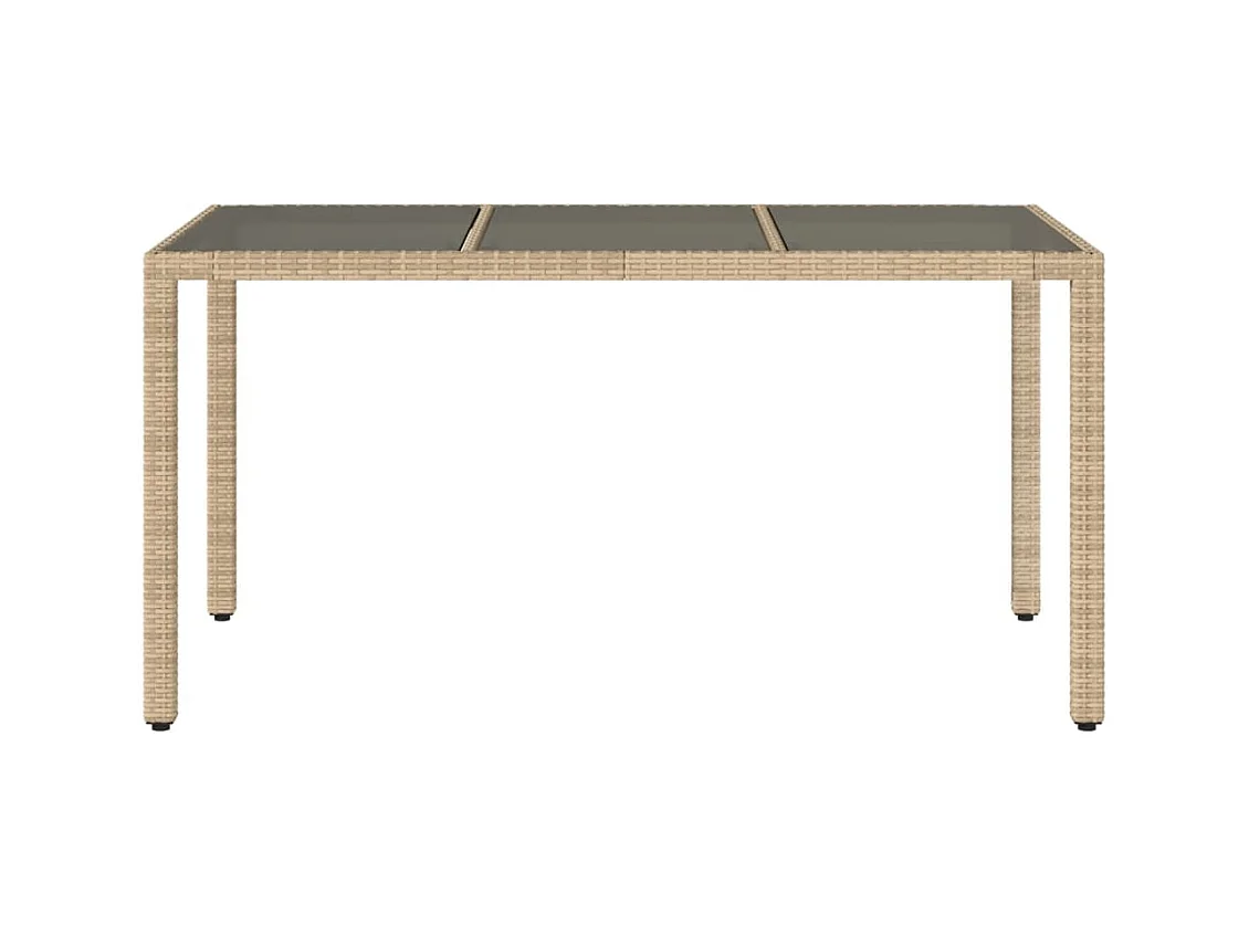 Table de jardin avec dessus en verre beige résine tressée