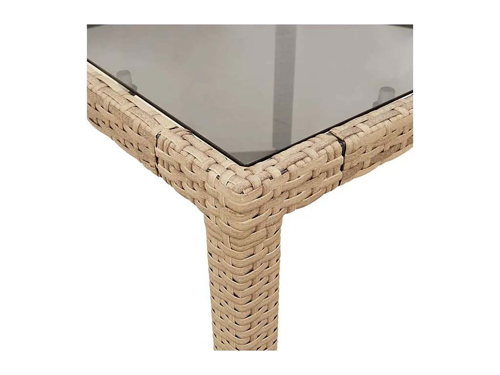 Tuintafel met glazen blad 150x90x75 cm poly rattan beige