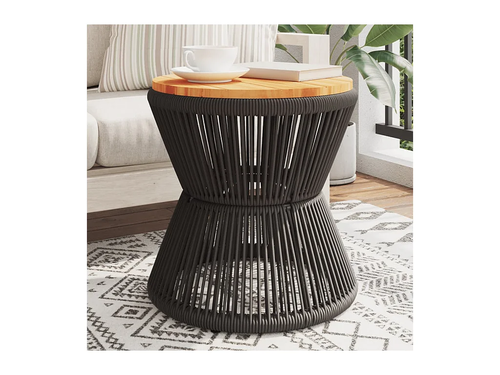 Tavolino Base in Filo Metallico Nero Ø 45x44 cm Massello Acacia