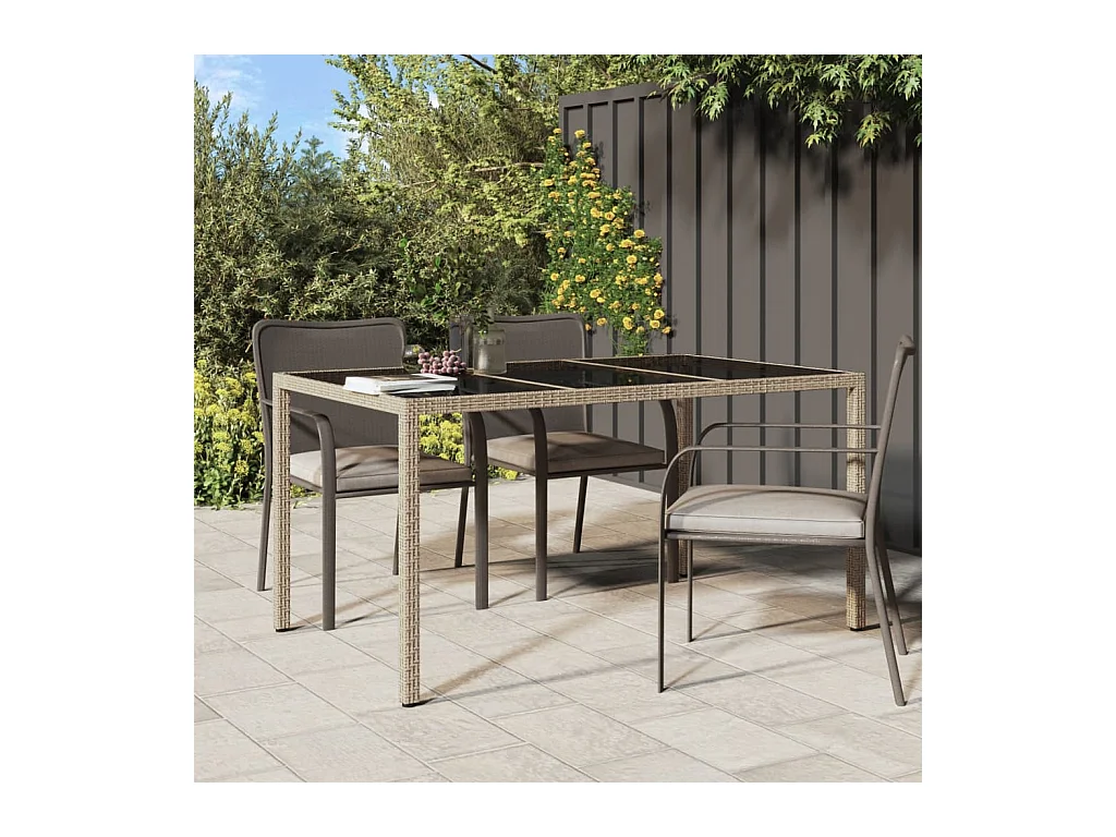 Gartentisch 150x90x75 cm Gehärtetes Glas Poly Rattan Beige