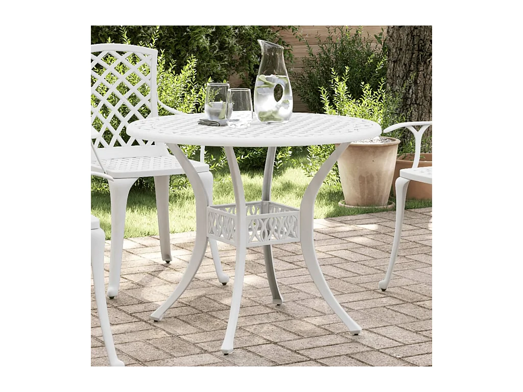 Gartentisch Weiß Ø90x75 cm Aluminiumguss