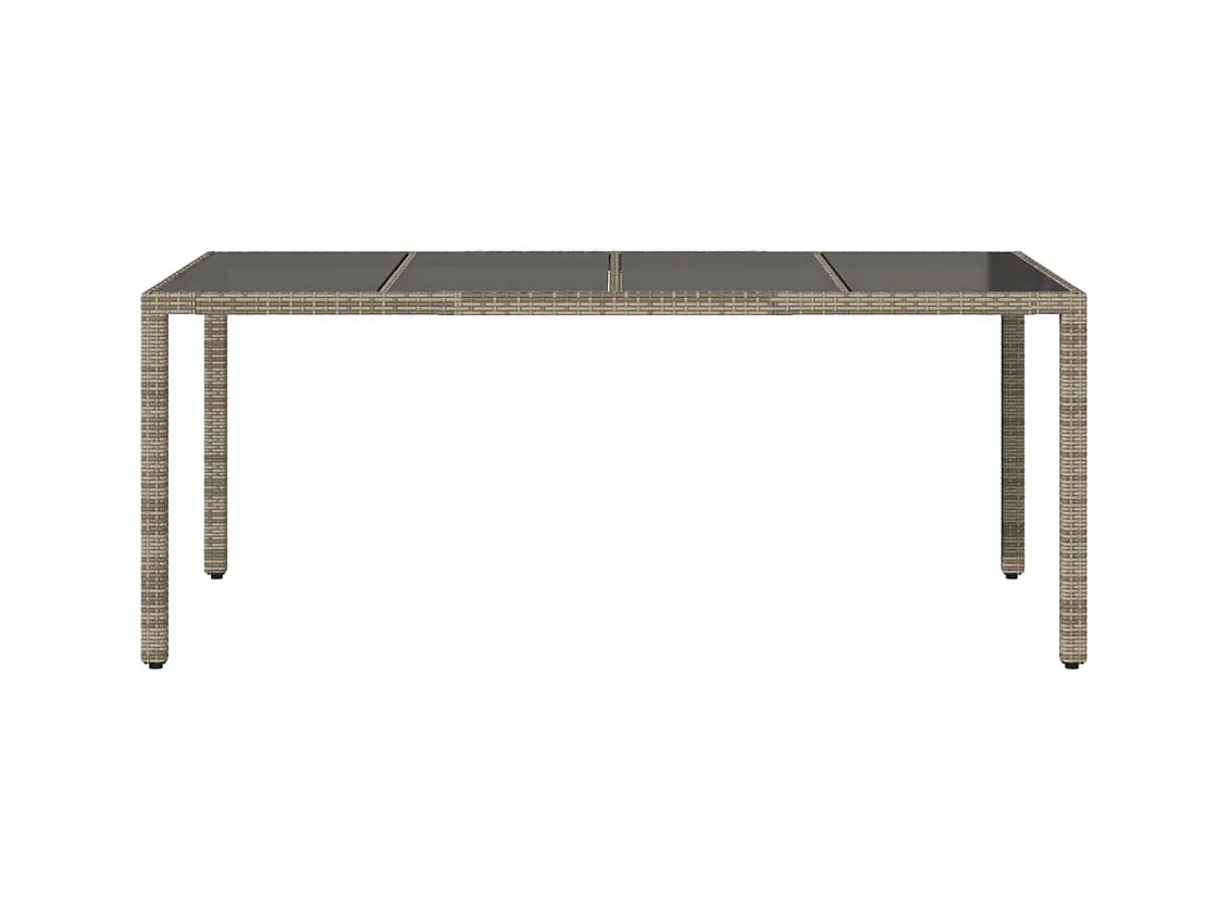 Tuintafel met glazen blad 190x90x75 cm poly rattan grijs