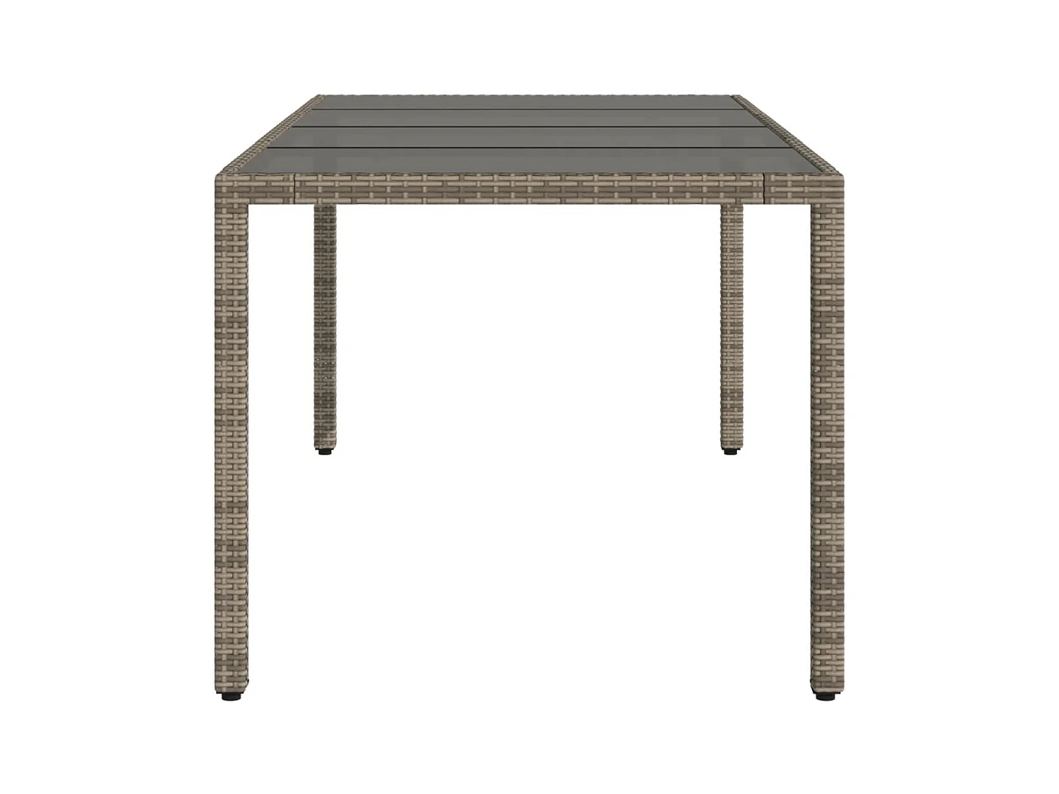 Tuintafel met glazen blad 190x90x75 cm poly rattan grijs
