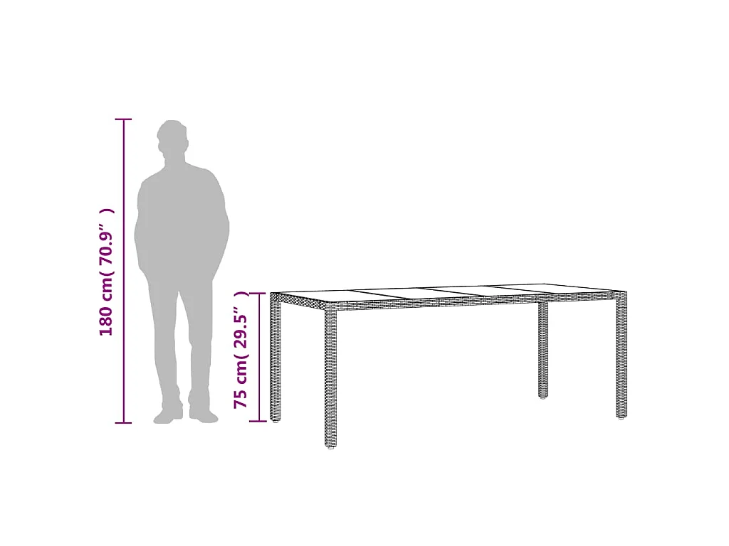 Table de jardin dessus en verre Gris 190x90x75cm Résine tressée