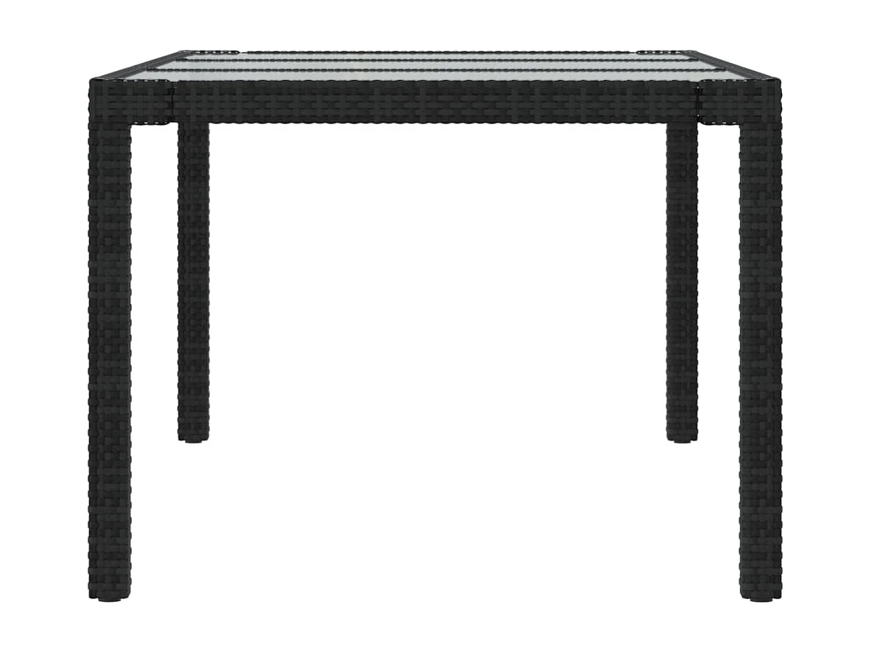 Mesa jardín vidrio templado ratán sintético negra 190x90x75 cm