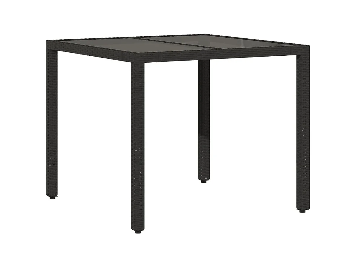 Mesa de jardim com tampo de vidro 90x90x75 cm vime PE preto