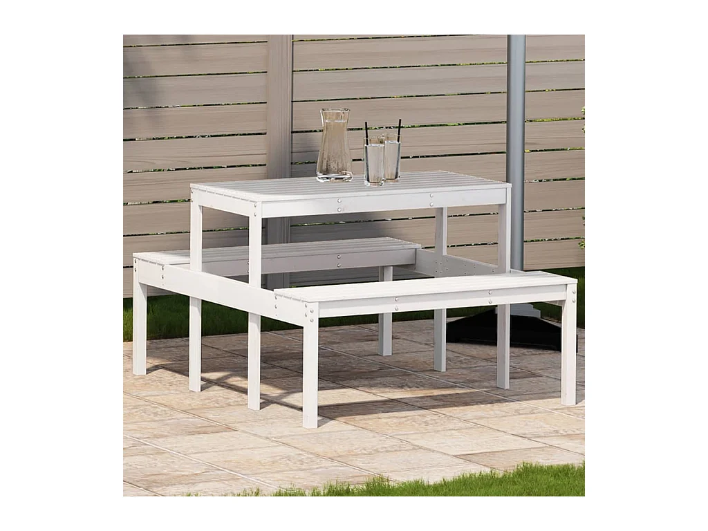 Table de pique-nique blanc 110x134x75 cm bois massif de pin