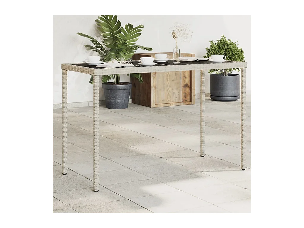 Tavolo Giardino Piano Vetro Grigio Chiaro 115x54x74 Polyrattan