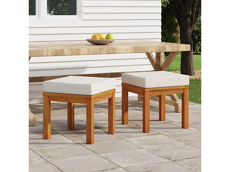 Gartenhocker und Kissen, 2er-Set, massive Akazie