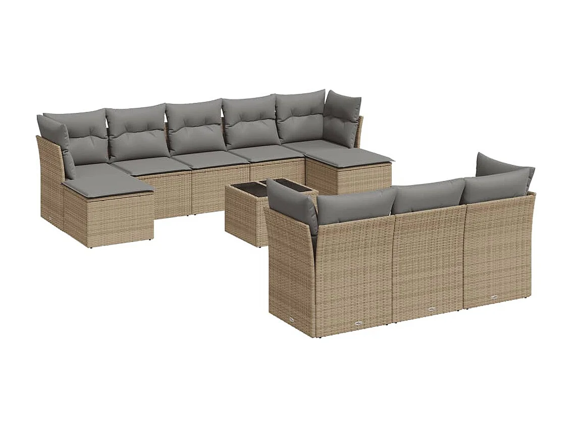 Set Divani da Giardino 11 pz con Cuscini Beige in Polyrattan