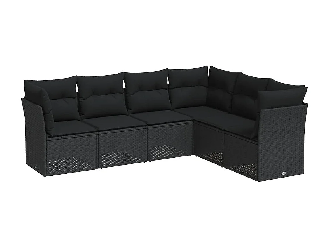 Salon de jardin 6 pcs avec coussins noir résine tressée